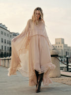Aria | Women's Chiffon Cape Sleeve Layered Maxi Dress