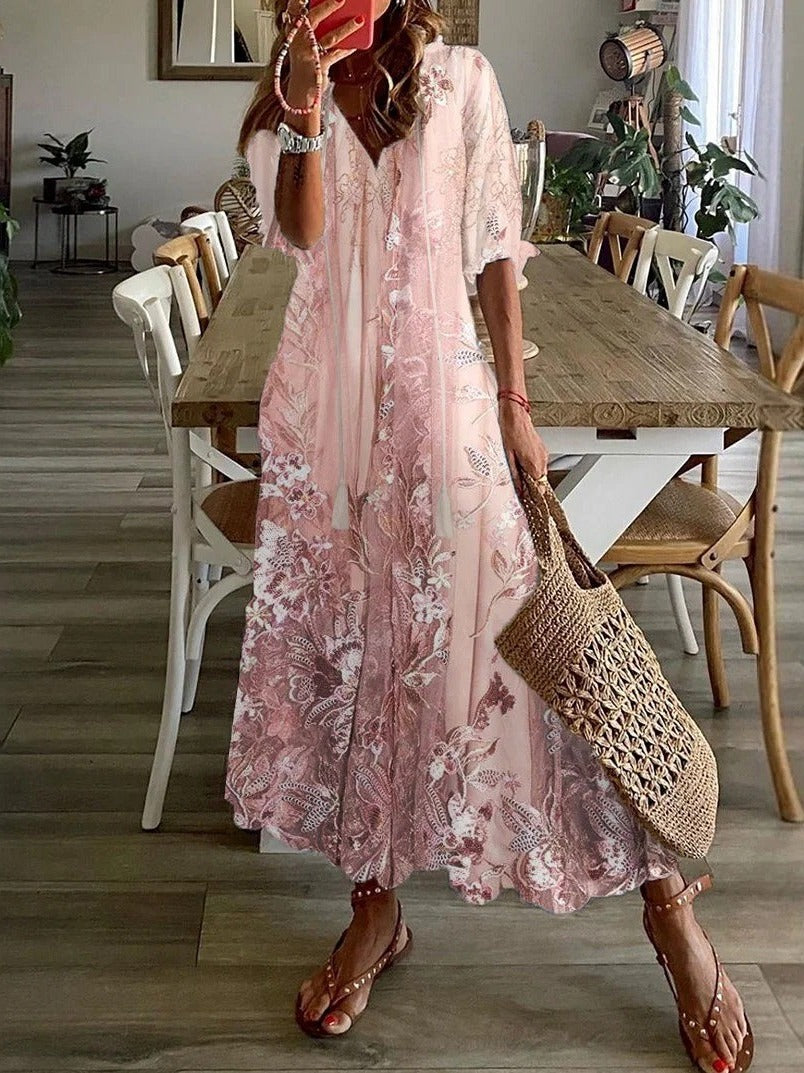 Camille | Women's Floral Print V-Neck Loose Maxi Dress