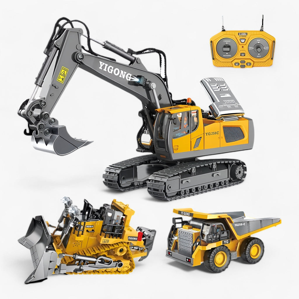 Remote Control Construction Vehicle Toy Set with Bulldozer, Excavator and Dump Truck