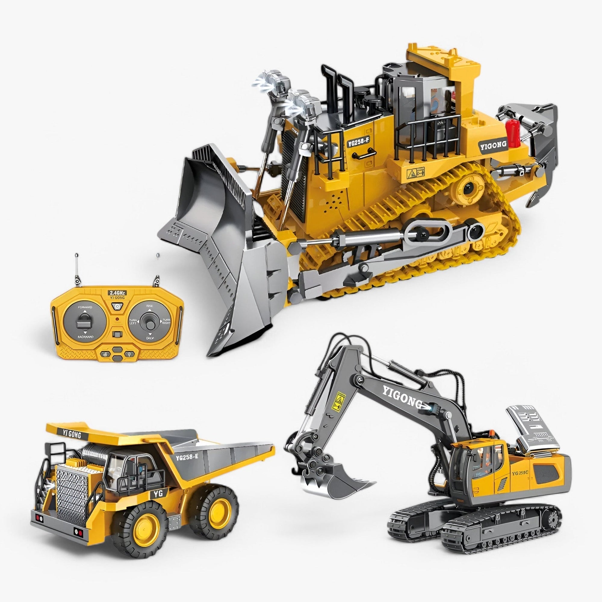 Remote Control Construction Vehicle Toy Set with Bulldozer, Excavator and Dump Truck