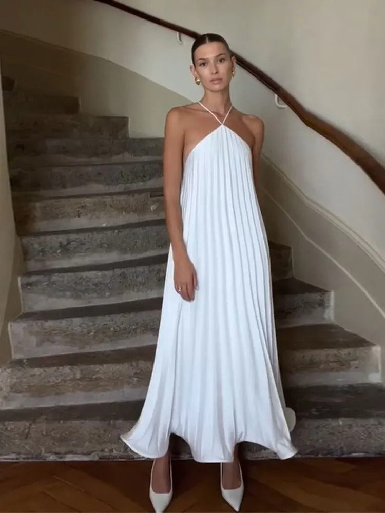 Women's Sleeveless Pleated Maxi Dress | Graceful Flowing Silhouette