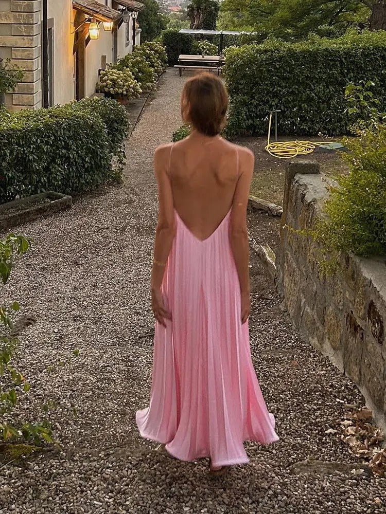 Women's Sleeveless Pleated Maxi Dress | Graceful Flowing Silhouette