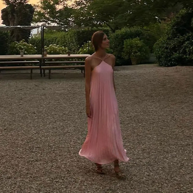 Women's Sleeveless Pleated Maxi Dress | Graceful Flowing Silhouette