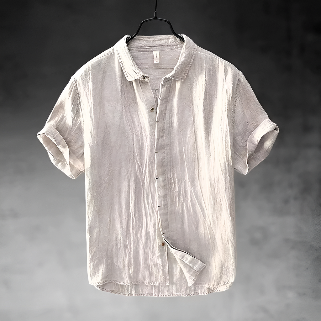 Men's Pure Linen Shirt - Short Sleeve Beach Button Down