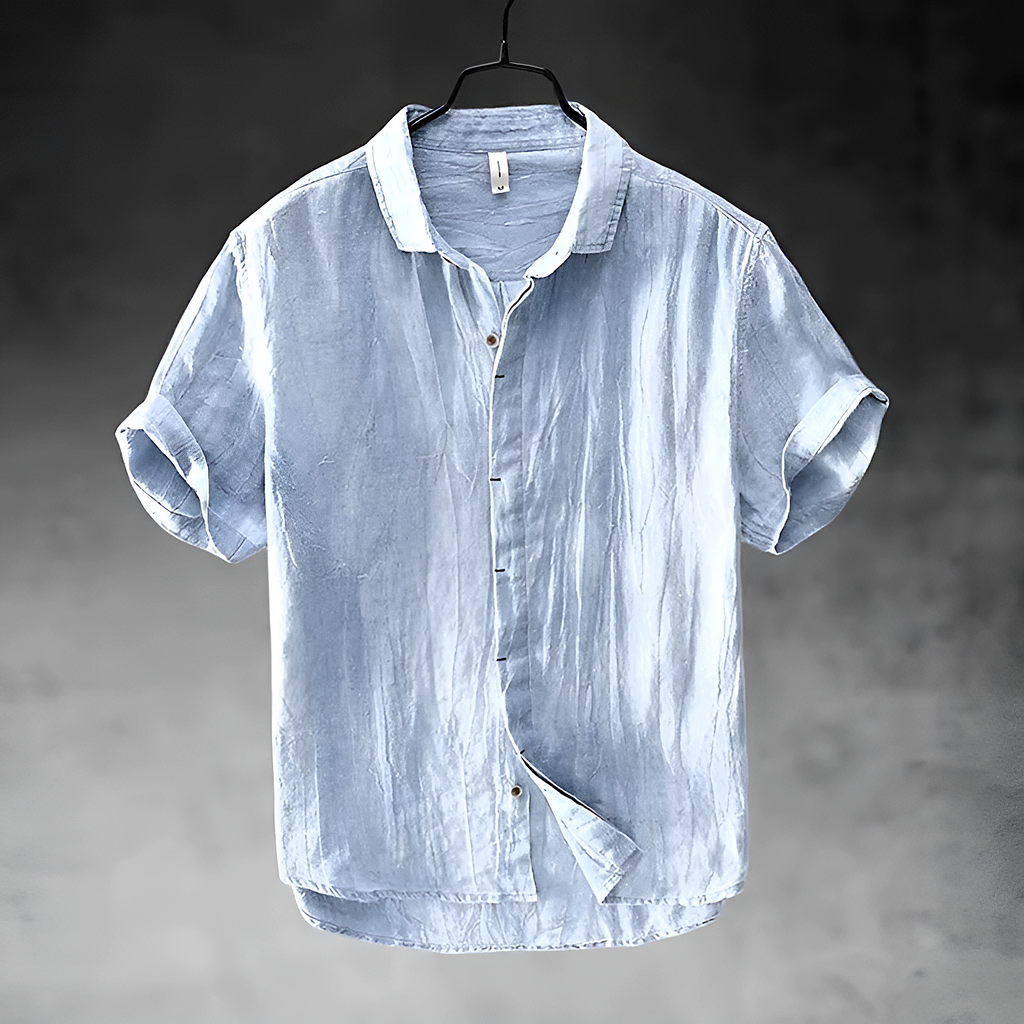 Men's Pure Linen Shirt - Short Sleeve Beach Button Down