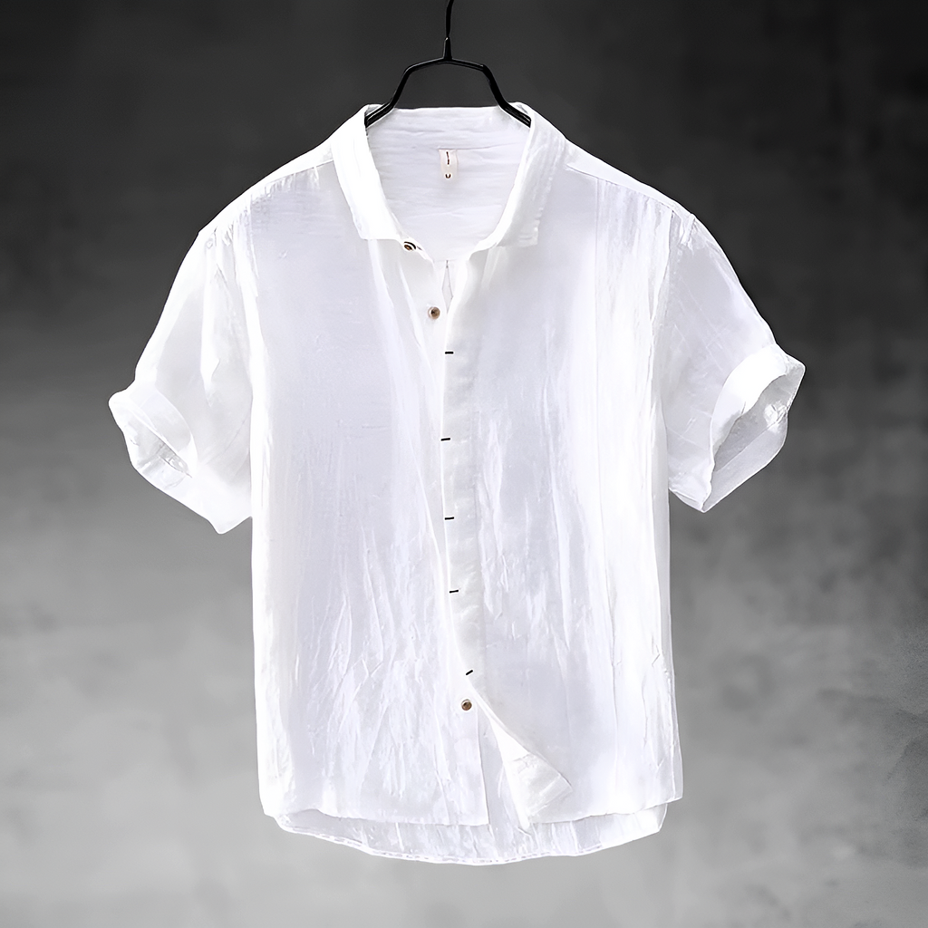 Men's Pure Linen Shirt - Short Sleeve Beach Button Down