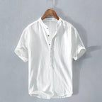 Men's Linen Henley Shirt - Short Sleeve Summer Top