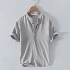 Men's Linen Henley Shirt - Short Sleeve Summer Top