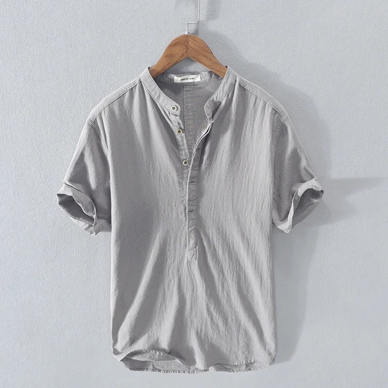 Men's Linen Henley Shirt - Short Sleeve Summer Top