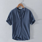 Men's Linen Henley Shirt - Short Sleeve Summer Top
