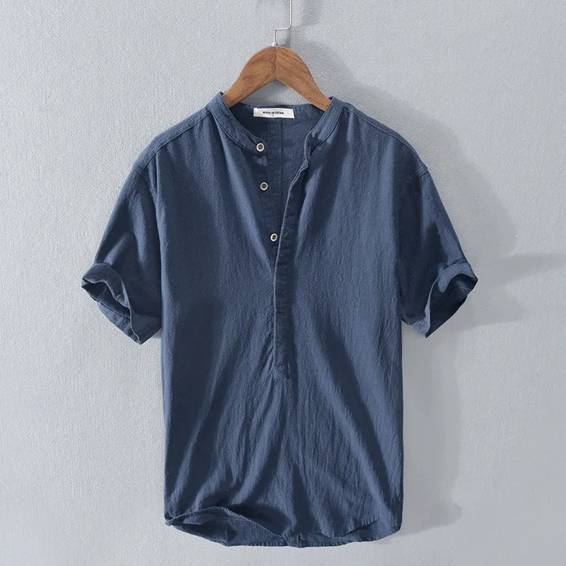 Men's Linen Henley Shirt - Short Sleeve Summer Top