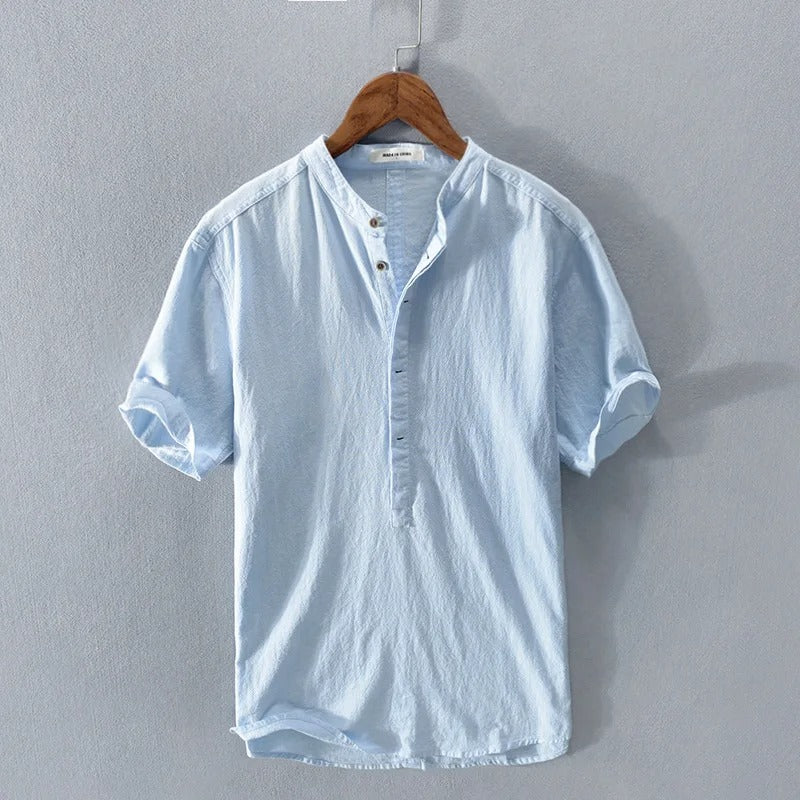 Men's Linen Henley Shirt - Short Sleeve Summer Top