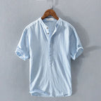 Men's Linen Henley Shirt - Short Sleeve Summer Top