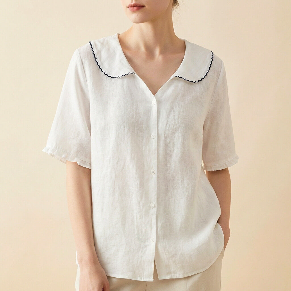 Women's Linen Blouse - Cotton Blend Summer Shirt