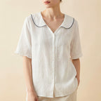 Women's Linen Blouse - Cotton Blend Summer Shirt