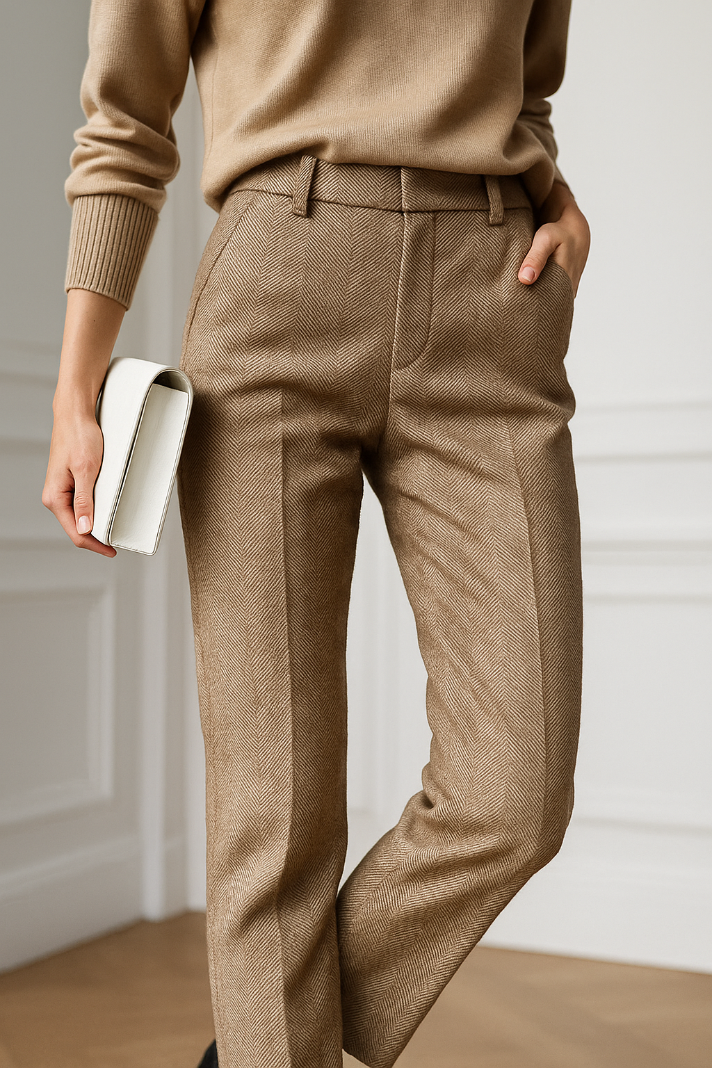 Women's Wool Trousers - Tailored High Waist Pants