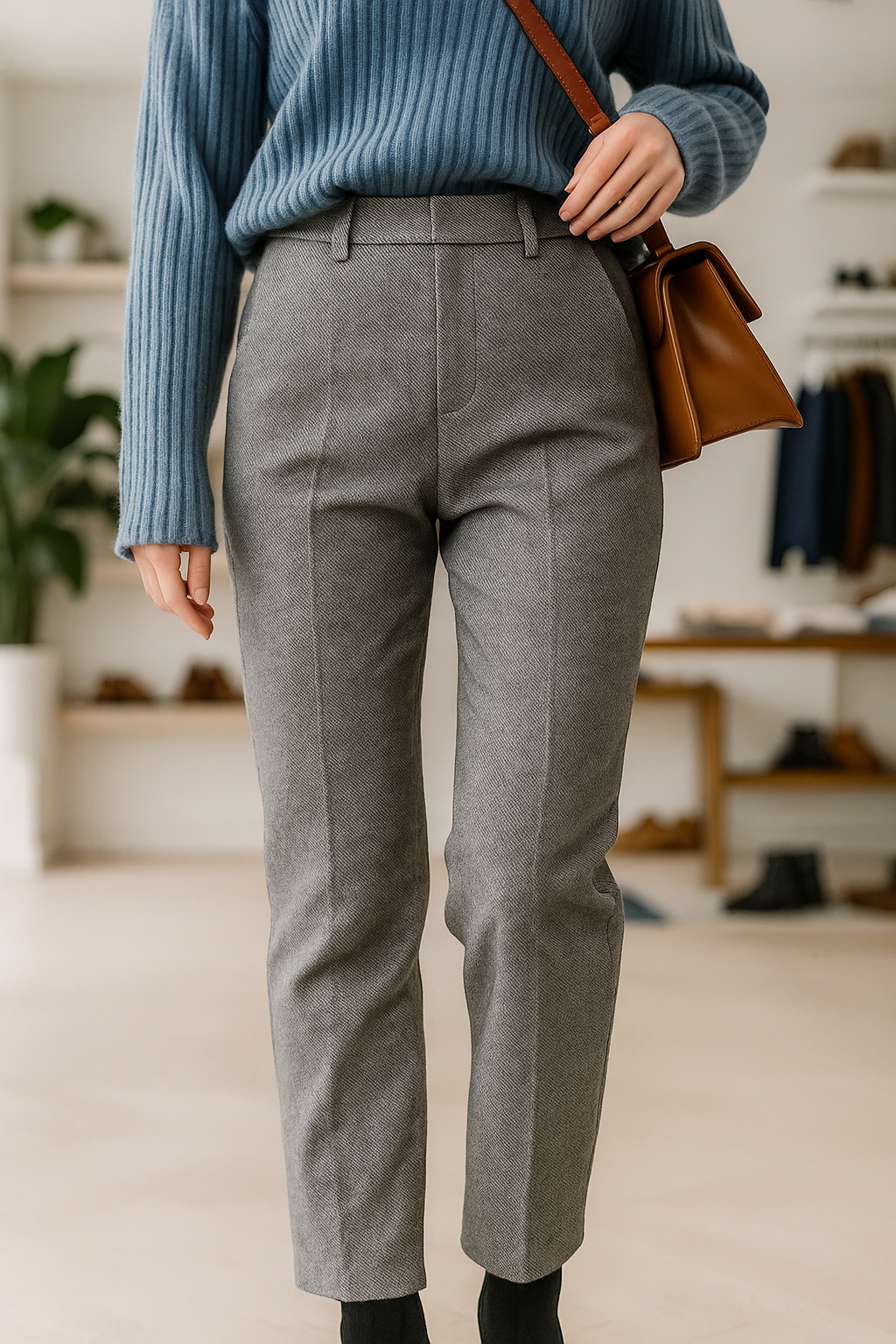 Women's Wool Trousers - Tailored High Waist Pants